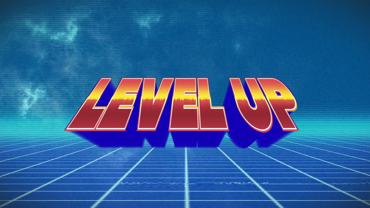 Animation of level up in blue space with lines