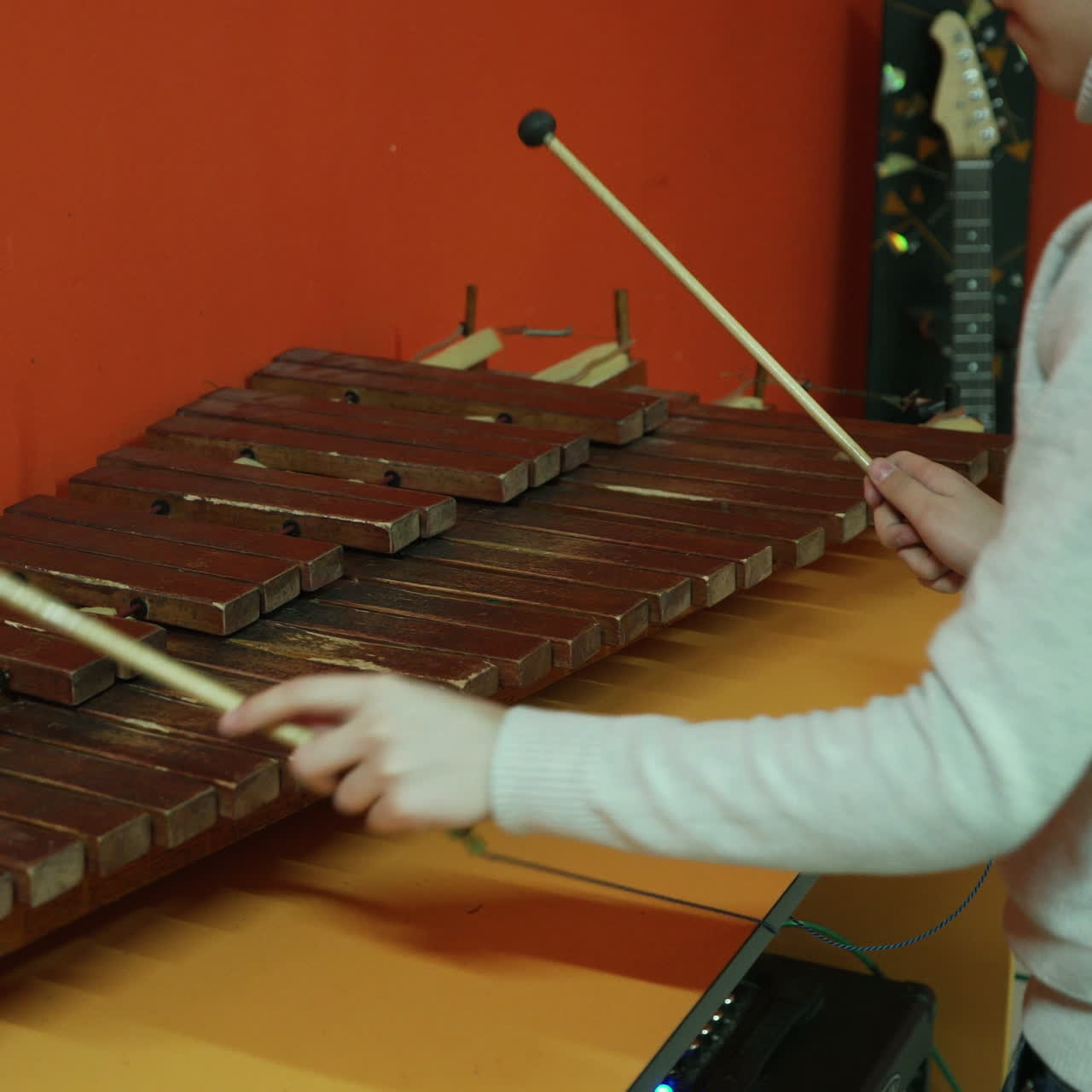 Boy playing on xylophone. Museum of entertaining sciences Square video
