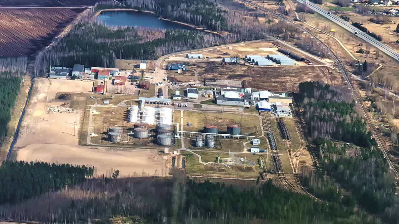 Aerial capture showing the layout of an oil refinery in Riga, Latvia