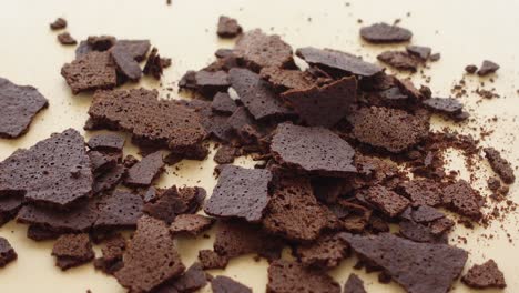 close-up of crumbled chocolate cake