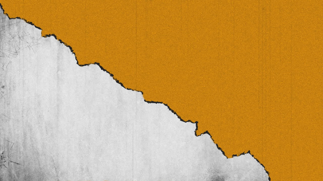 Animated broken screen reveals yellow background, symbolizing damage and change.