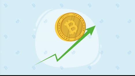 estadísticas de flecha con animación de la moneda criptográfica bitcoin