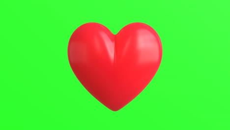 3d red heart rotation animation on green screen background,4k video