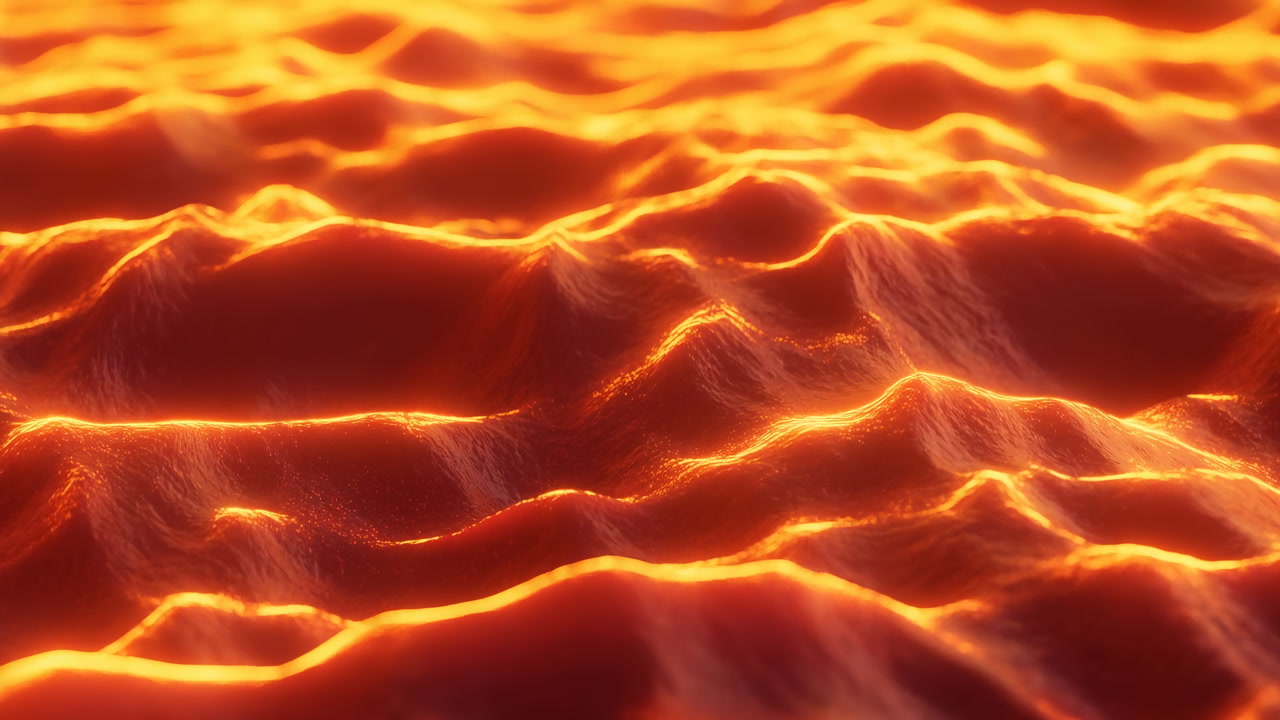 Molten Lava Waves Ripple With Glow Across Textured Surface, Ember Highlights Trace Flowing Channels, Dynamic