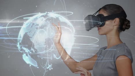 digital composite video of woman using virtual reality headset 4k