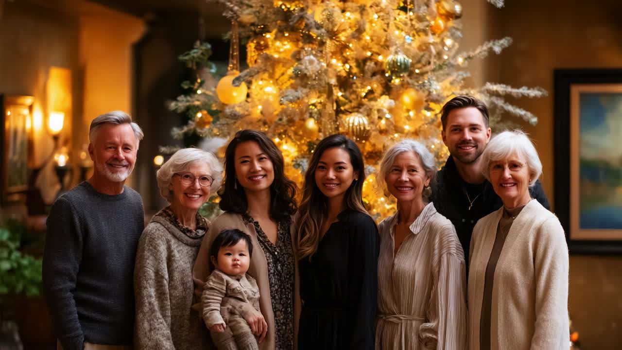 A Heartwarming Family Gathering Around a Beautifully Decorated Christmas Tree, Capturing Moments of Joy, Togetherness, and Celebration with Loved Ones During the Festive Holiday Season