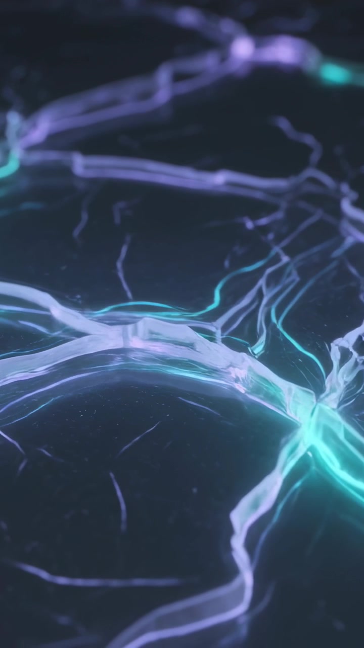 Vertical video: Pulsing filament network shifting over dark plane, cyan pulses driving node glow