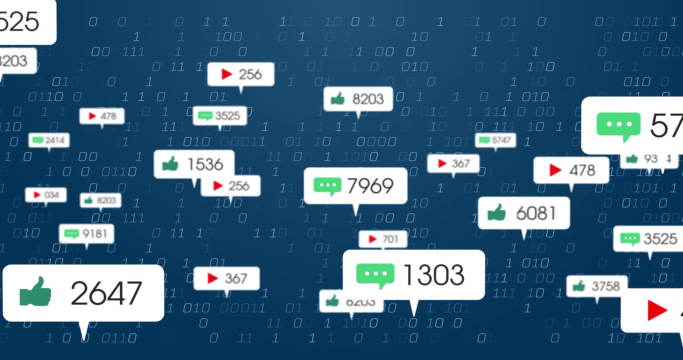 Notification bubbles appearing while clustering updating counters showing social engagement growth