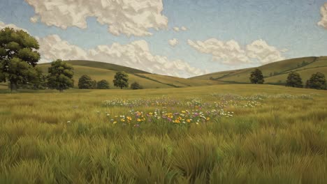 a colorful meadow landscape painting