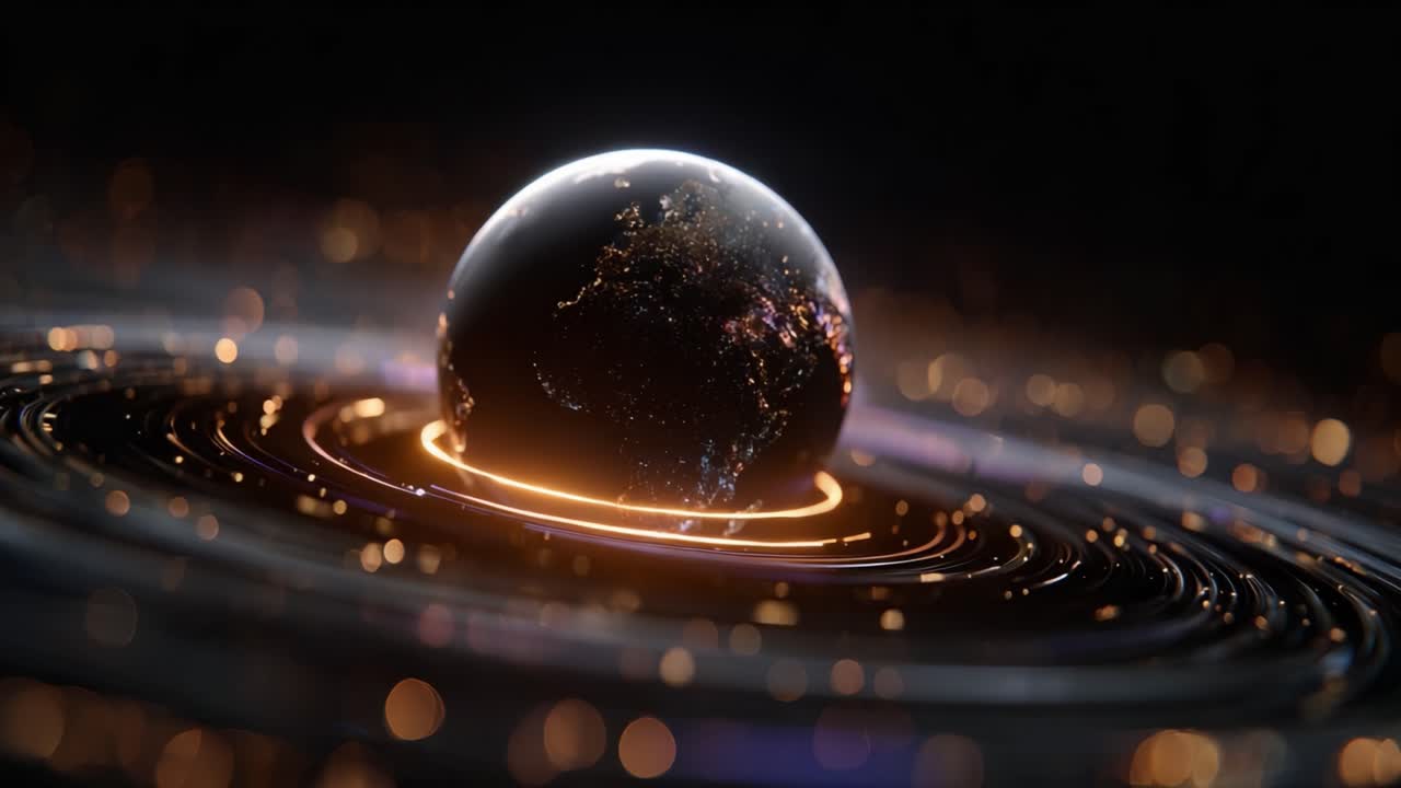 Una straordinaria immagine della Terra circondata da onde di energia circolari radiose che evocano bellezza cosmica e connessione interstellare in un'atmosfera luminosa
