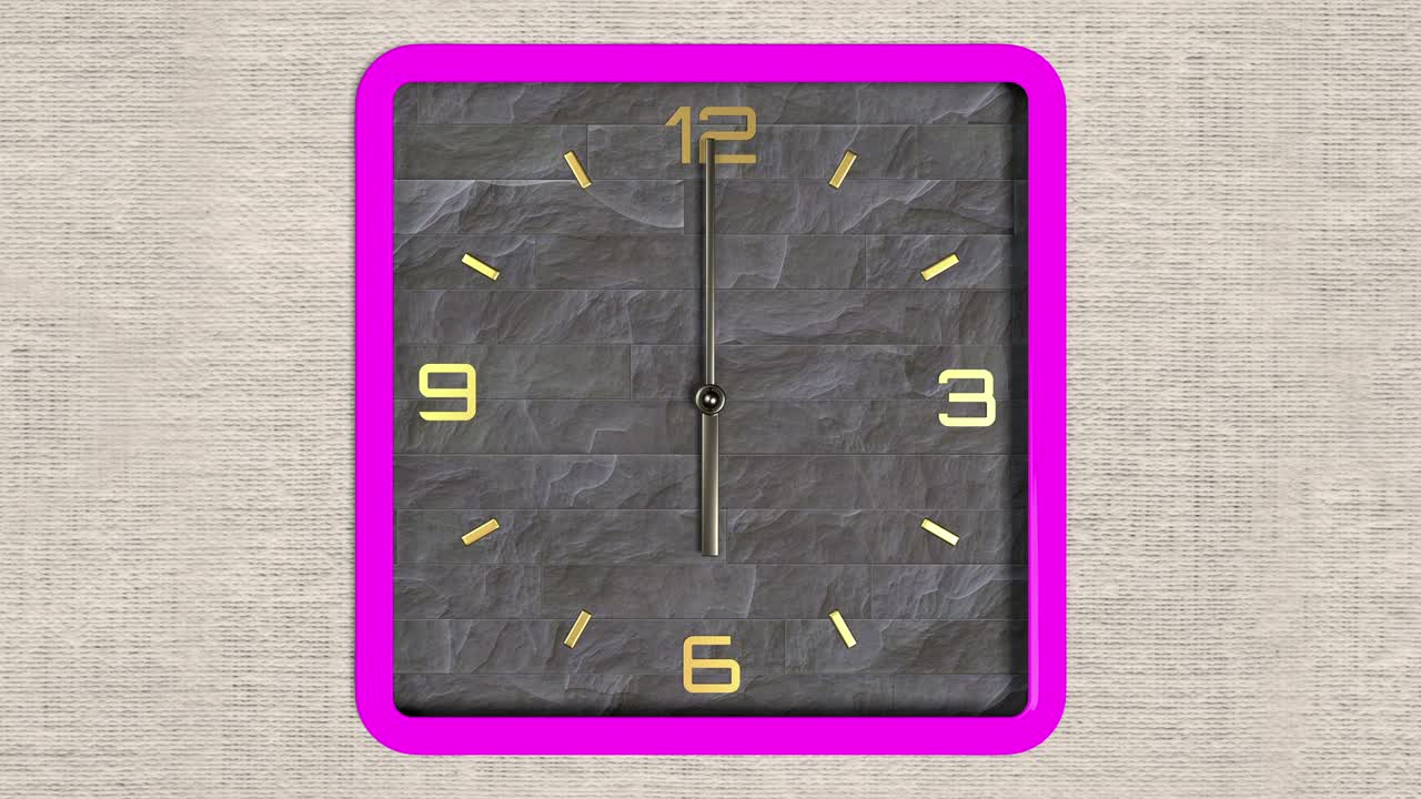 animación 3d de reloj de forma cuadrada en la pared. patrón sin costuras de tiempo en movimiento.