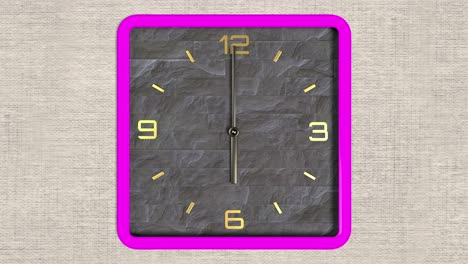animación 3d de reloj de forma cuadrada en la pared. patrón sin costuras de tiempo en movimiento.
