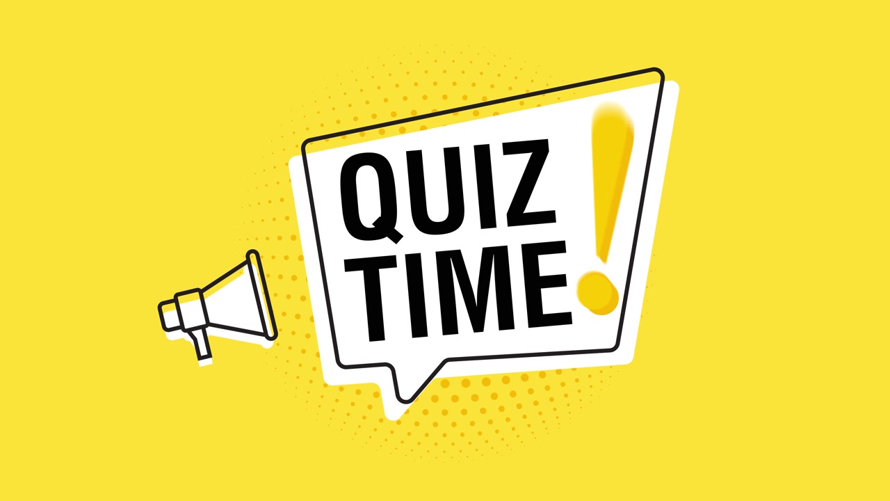 Messaggio animato 'È ora del quiz' in un fumetto con megafono