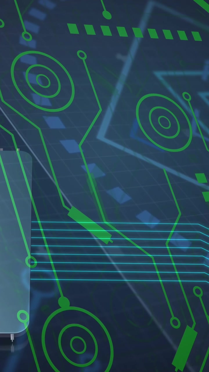 Animation of computer circuit board with data processing