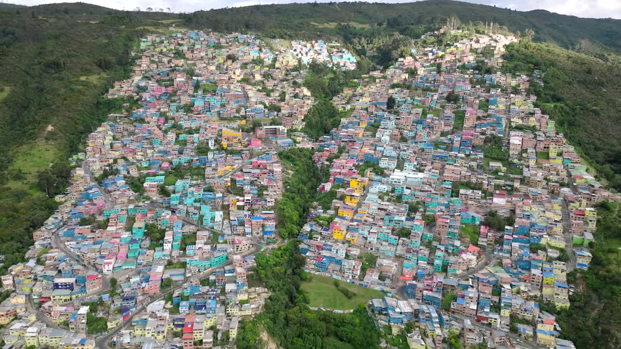 Drone shot over the butterfly neighborhood in Bogota, Colombia
