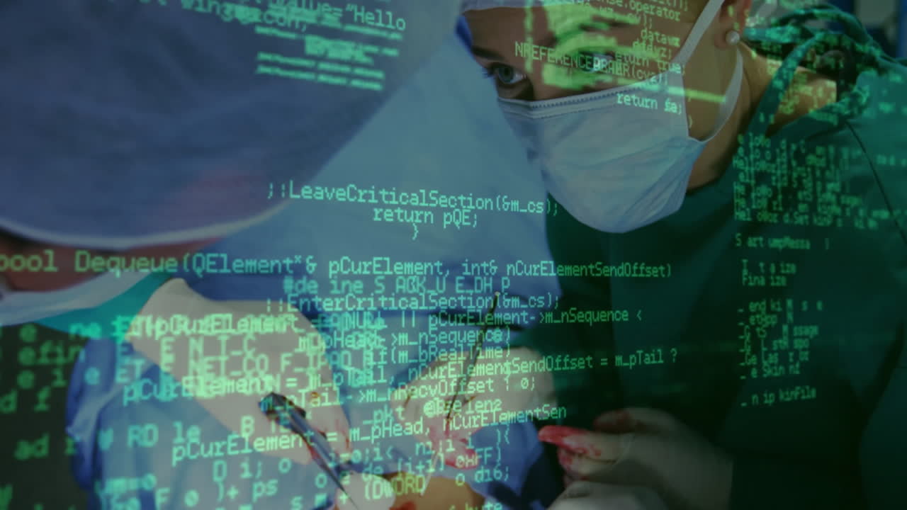 Animation of data processing over biracial surgeons during operation