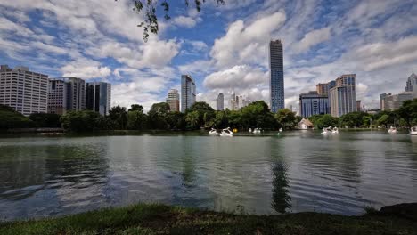 Wunderschönes-Zeitraffervideo-Eines-Schwanensees-Im-Lumphini-Park,-Bangkok,-Thailand