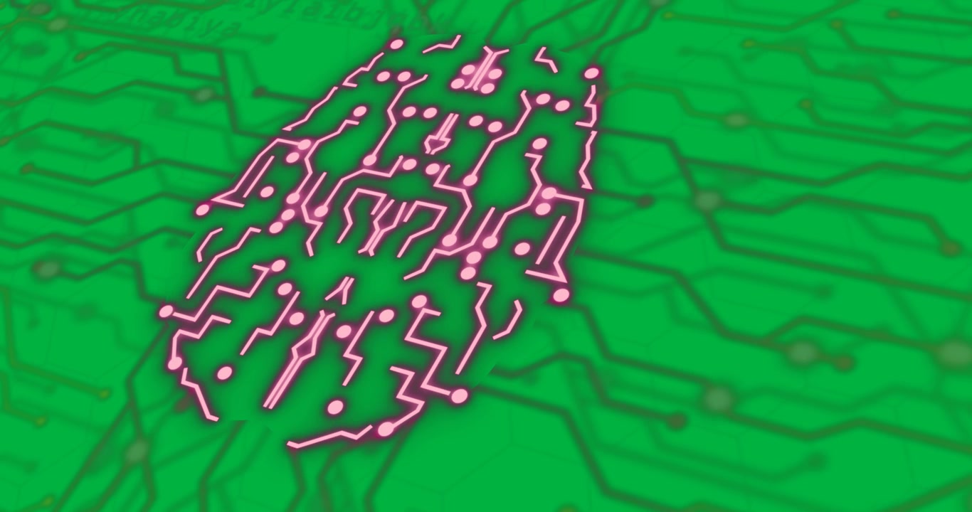 Animation eines Gehirns über einem Netzwerk von Verbindungen, erstellt mit generativer KI-Technologie.