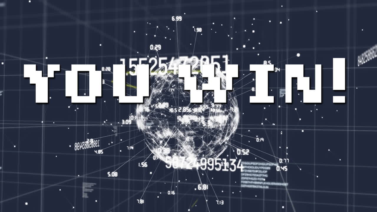 여러 번 바뀌는 숫자와 파란색 배경에 대해 회전하는 지구를 통해 텍스트를 얻습니다.