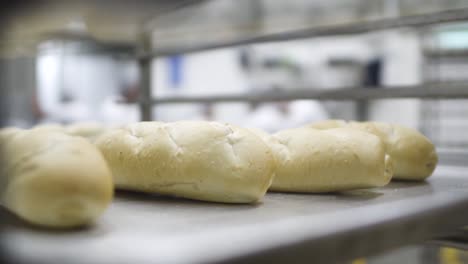 Smooth-shot-of-bread-taken-out-of-the-oven-before-it-is-wrapped