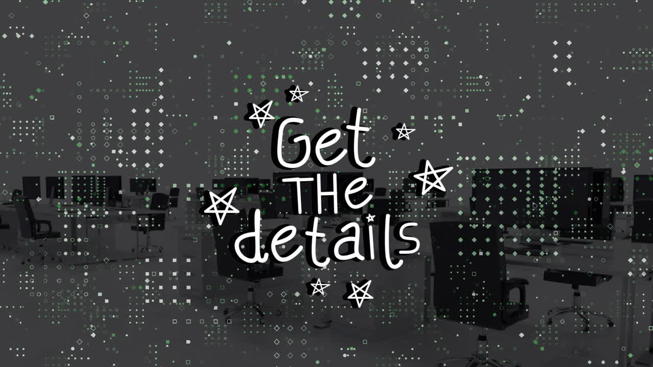 Animation of data processing and office over get the details text