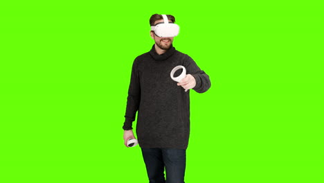 Malen-Vr-spiel-Spielen-Mit-Dem-Neuesten-Modernen-Oculus-Quest-2-Headset-Touch-Motion-Controller-Coole-Facebook-Firma-Chroma-Keying-Grüner-Bildschirm-Hintergrundersatz-Futuristisch-Ar-Xr-Gemischte-Realität-Htc
