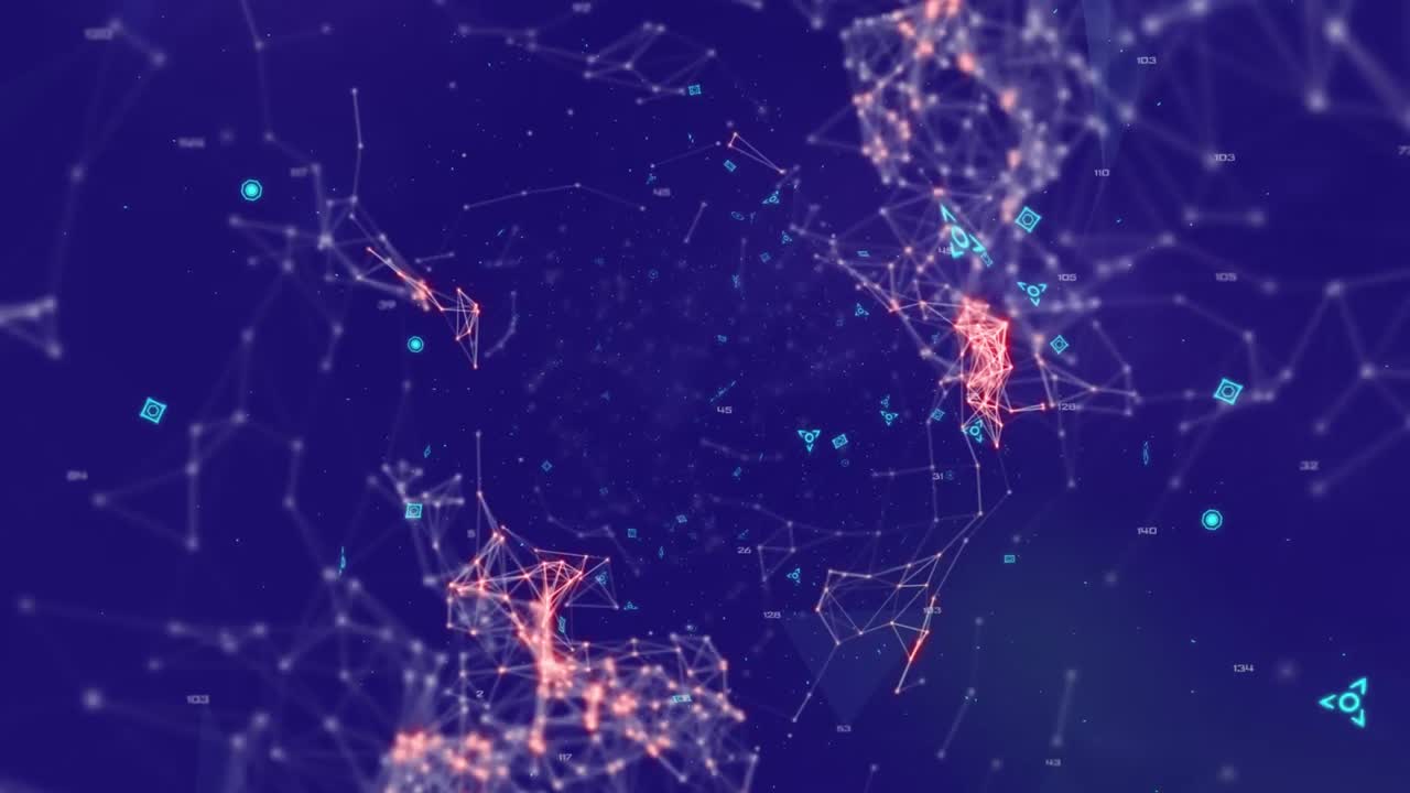 animación de texto de nivel superior a través de una red de conexiones sobre fondo azul