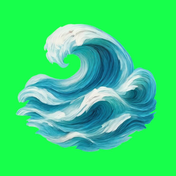 Vibrant artistic ocean wave illustration animation, transparent 4K video, green screen