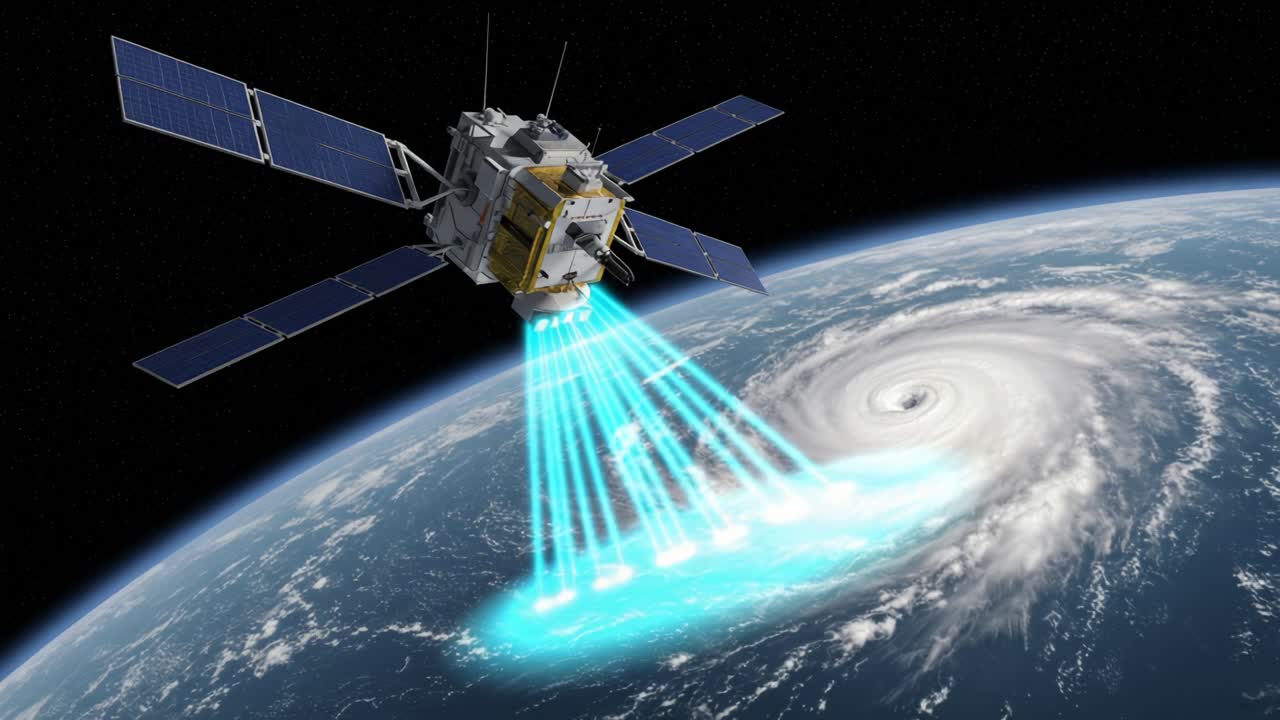Advanced Satellite Monitoring System Observes Powerful Hurricane from Space, Utilizing High-Tech Imaging Technology for Data Collection and Environmental Analysis