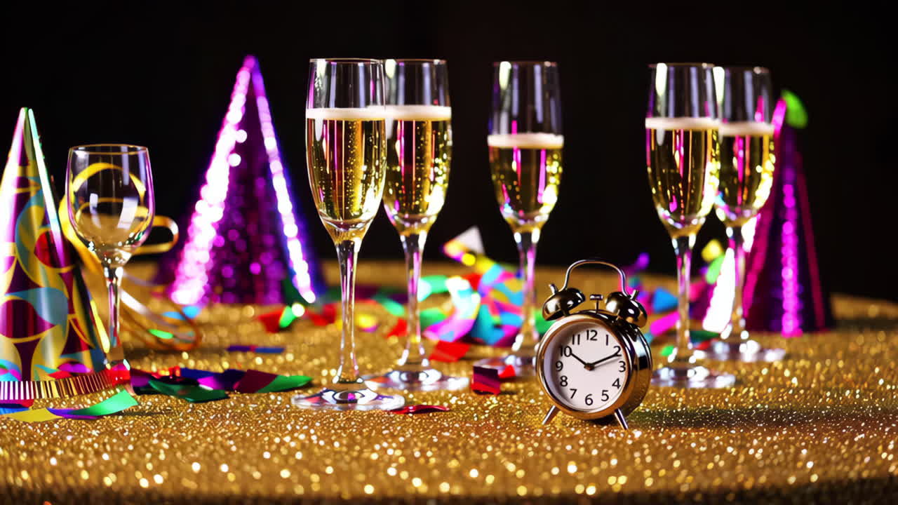 Nytårsfejring med champagne og pynt