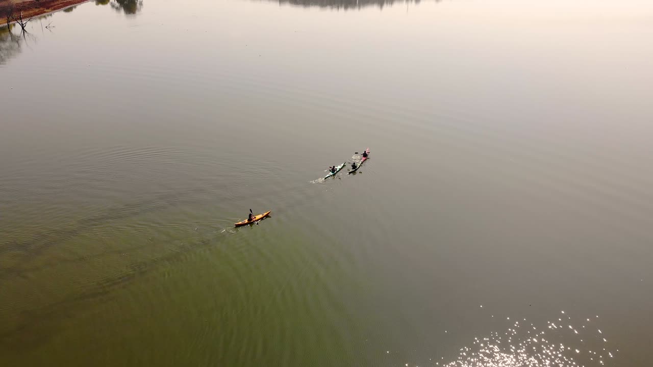 Aerial Shot of a Peaceful Lake with a Rowing Canoeist in Mexico
