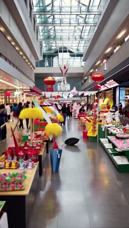 indoor market with festive decorations