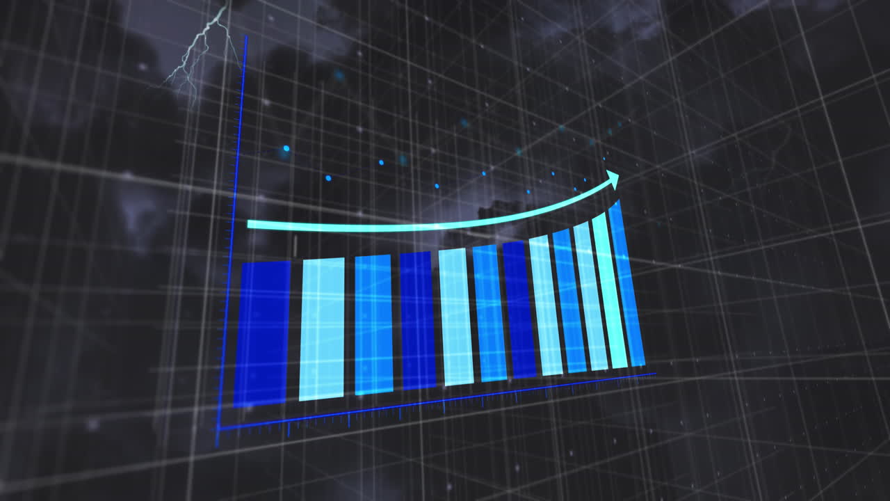 animación del procesamiento de datos estadísticos a través de la red de red contra nubes oscuras
