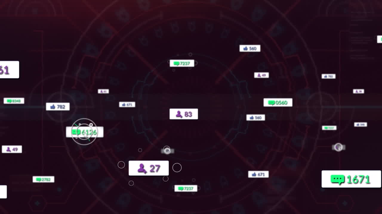 animación de números cambiantes, iconos en barras de notificación sobre el patrón de mandala en fondo negro