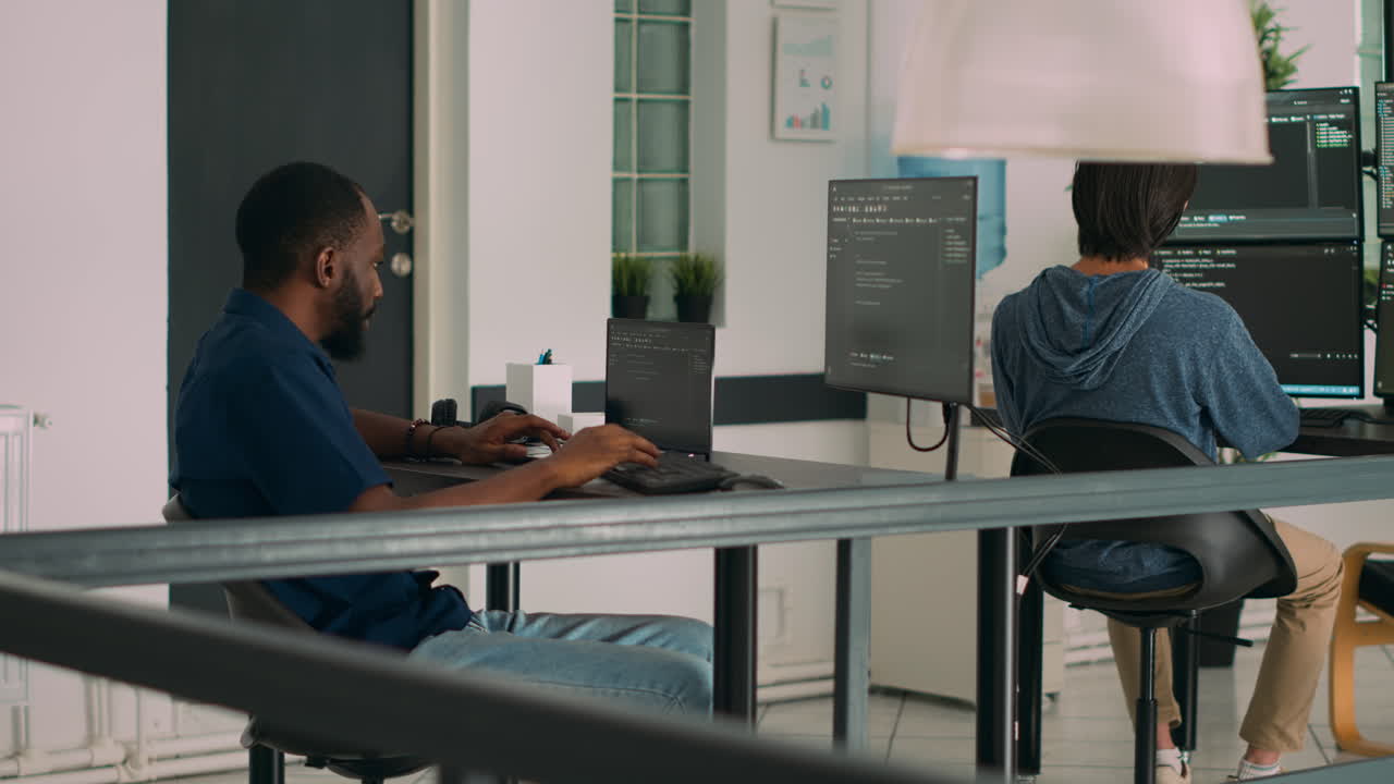 Software developer working on temrinal window with html script