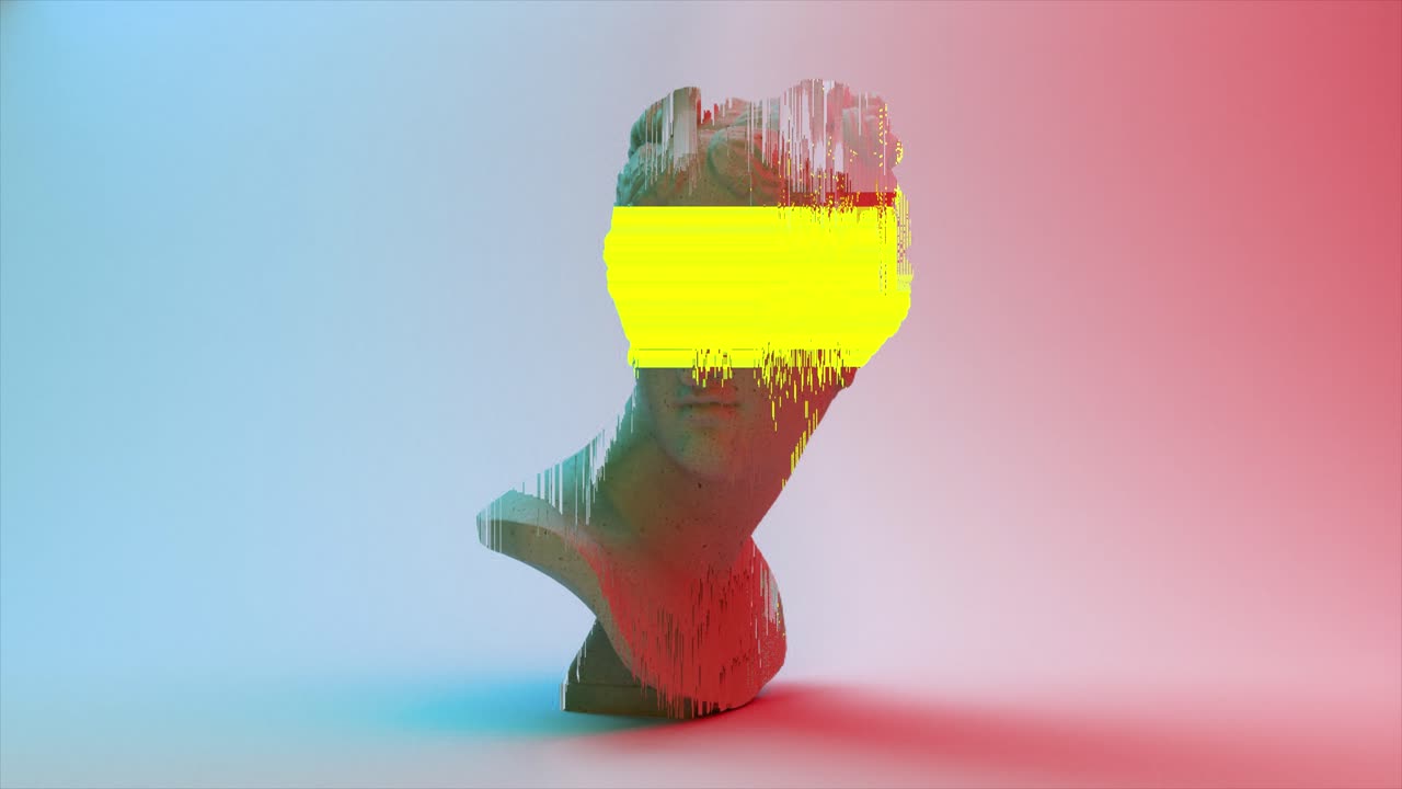 busto artístico con efectos de glitch