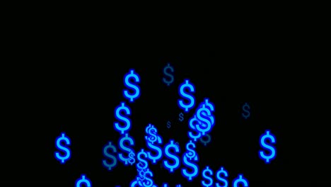 neon blue light dollar sign on black background