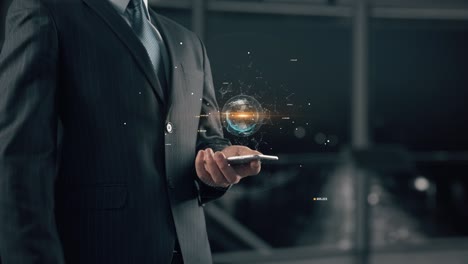businessman with metaverse trade hologram concept