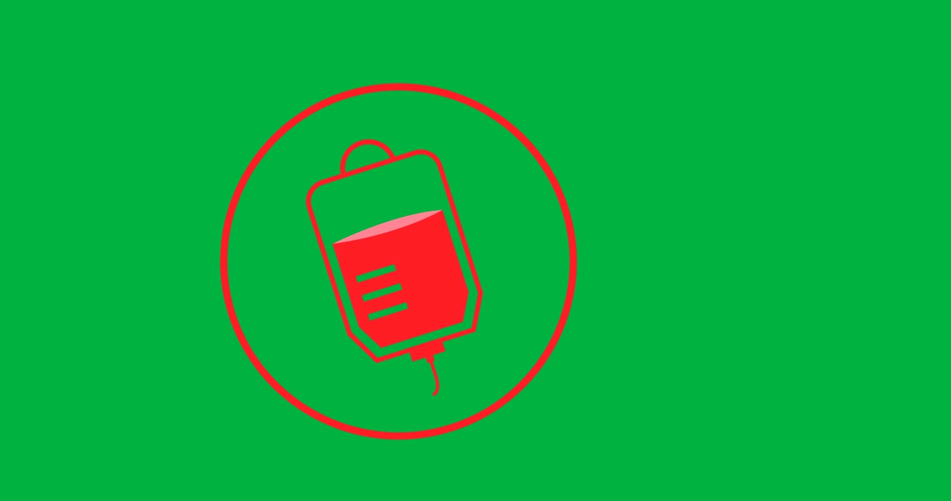 Digital animation of blood bank icon over a circular banner against black background