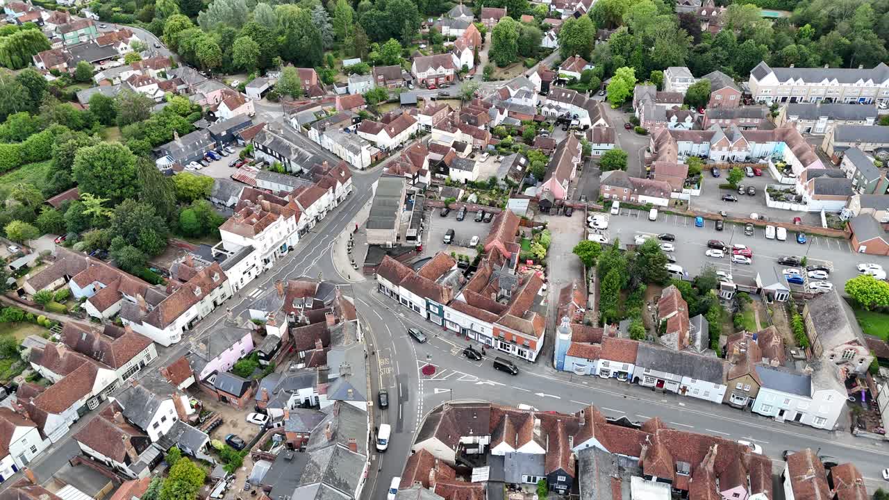 Aerial High angle town centre Coggeshall Essex UK