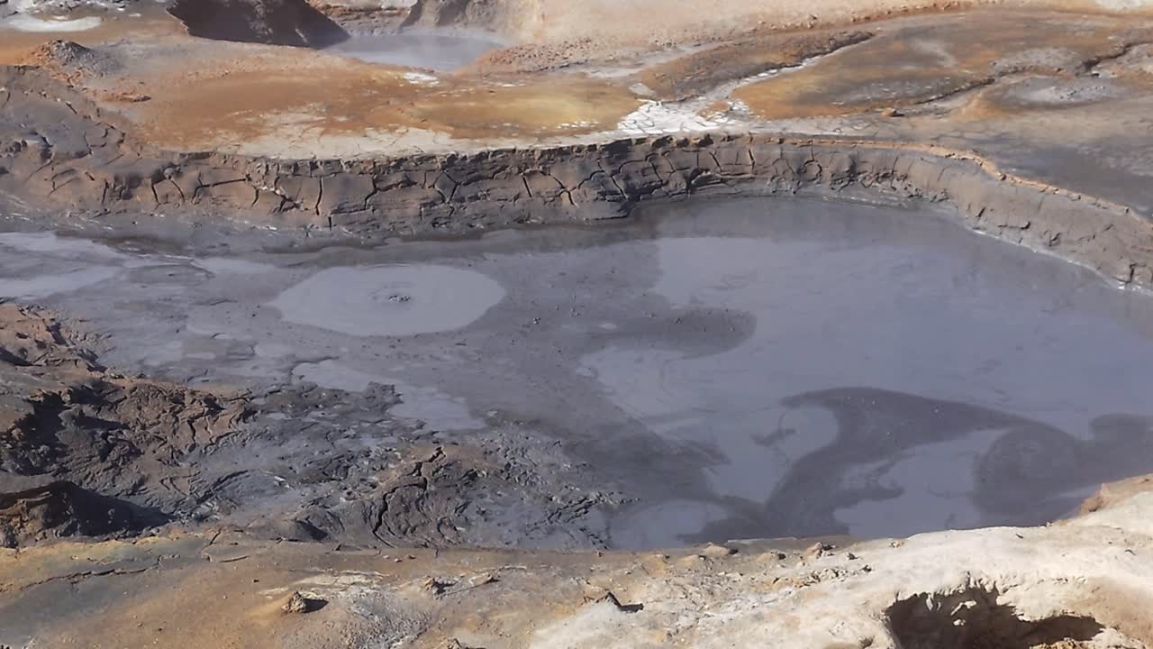 Hverir geothermal area which pools of boiling mud and hot springs in Iceland