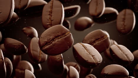 Brown-roasted-Arabica-or-Robusta-coffee-beans-falling-over-a-dark-purple-background.-Slow-motion-seamless-looping-animation-of-falling-grains-of-fresh-coffee.-Represent-breakfast,-energy,-caffeine.-HD