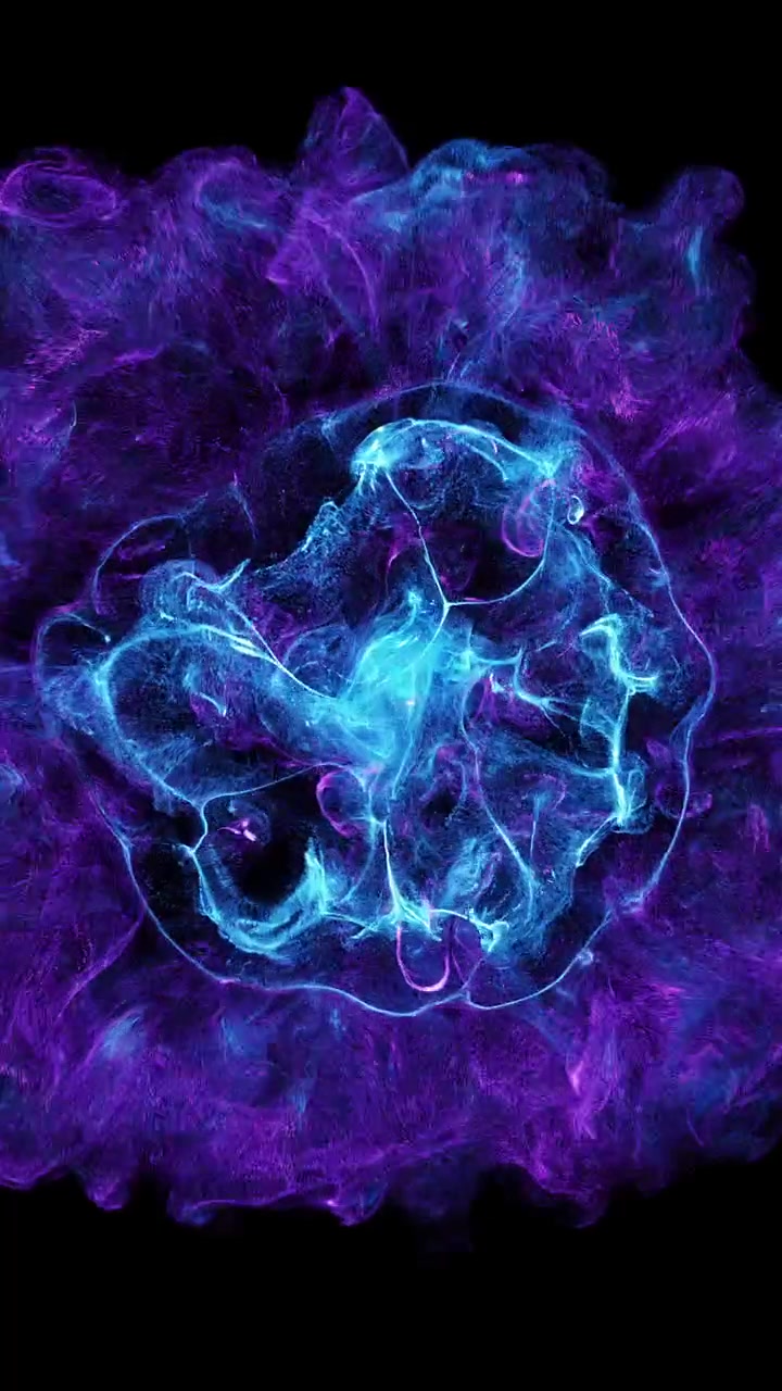 Esplosione di energia astratta blu e viola su sfondo nero