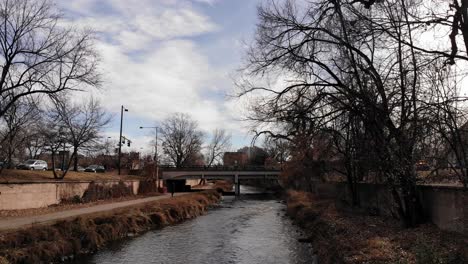 a pan along an inner city canal