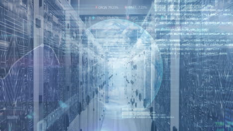 animation of globe and data processing over computer servers
