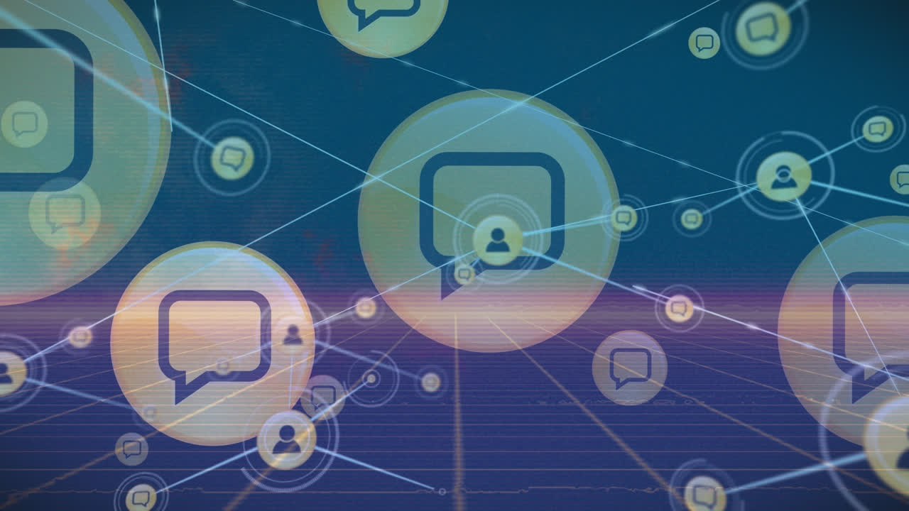 파란색 배경 위에 아이콘으로 연결 네트워크의 애니메이션