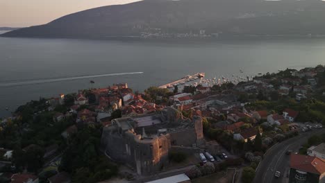 golden sunset aerial orbits kanli kula fort event venue, herceg novi