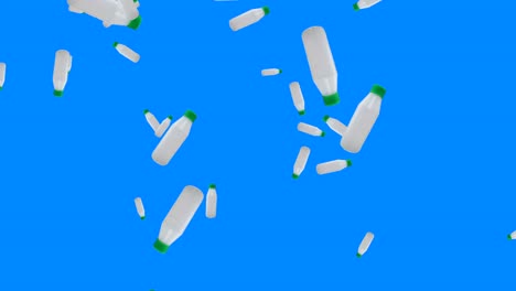 group of plastic bottles animation, editable blue screen -chroma key seamless loop