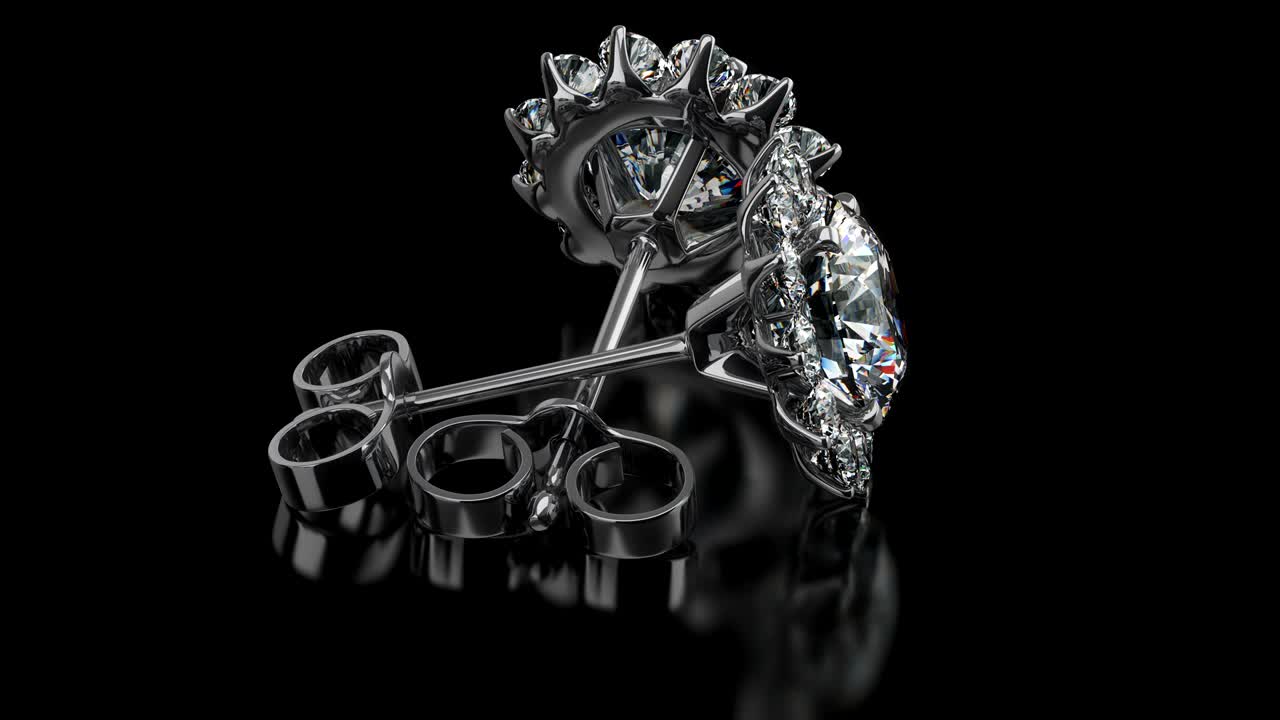 검은 바탕에 귀중한 다이아몬드 귀걸이