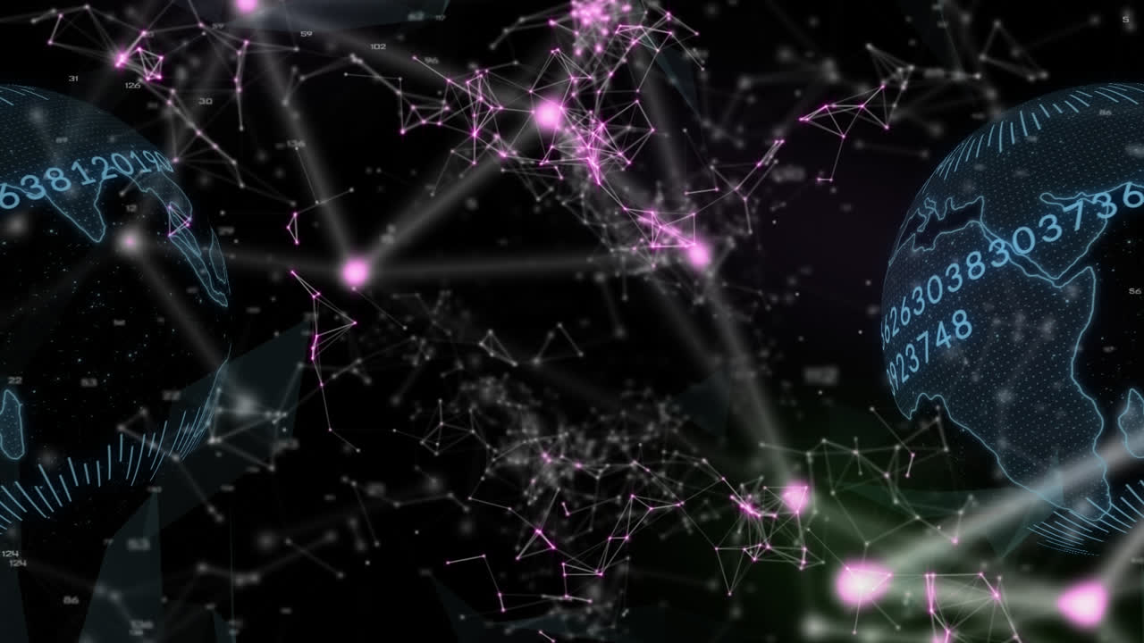 animación del procesamiento de datos de código qr y la red de conexiones sobre un fondo oscuro